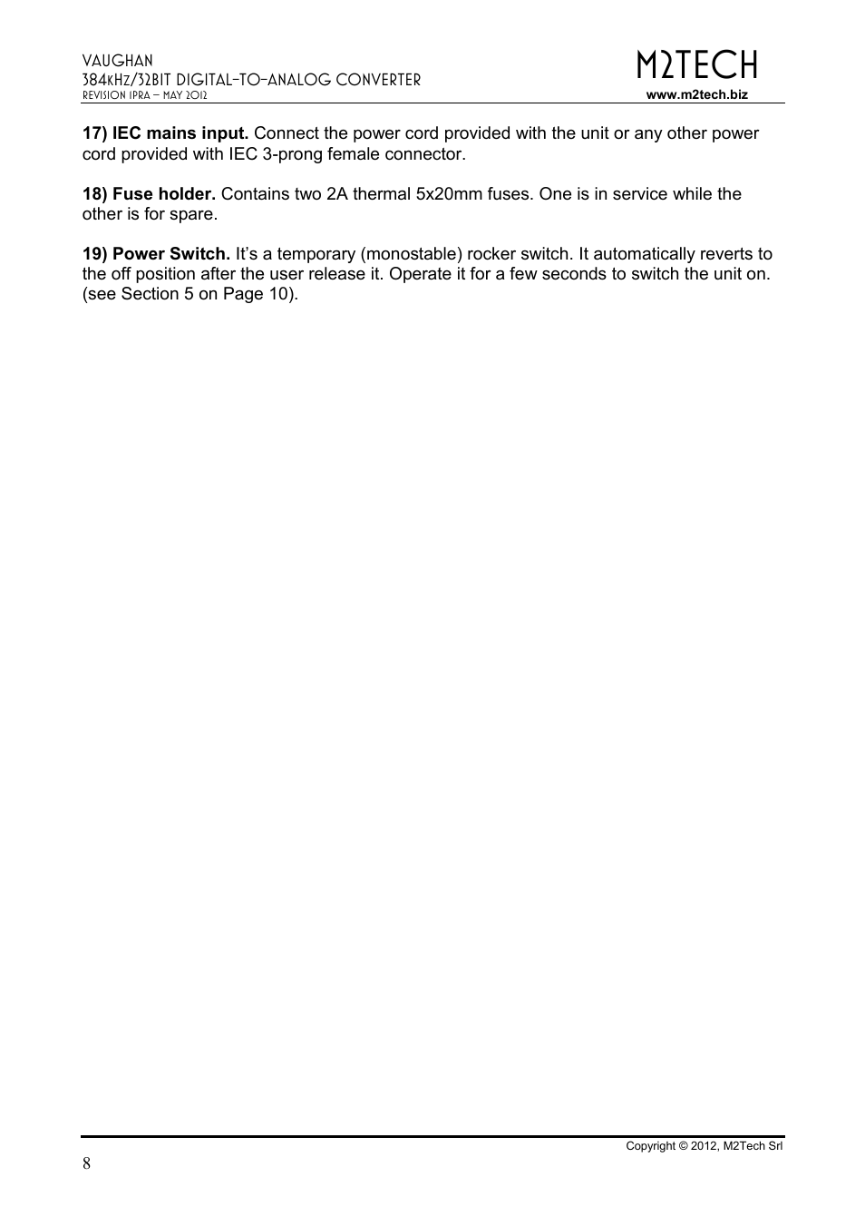 M2tech | M2TECH Vaughan User Manual | Page 8 / 33