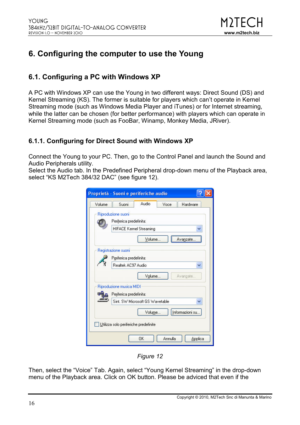 M2tech, Configuring the computer to use the young | M2TECH Young User Manual | Page 16 / 24