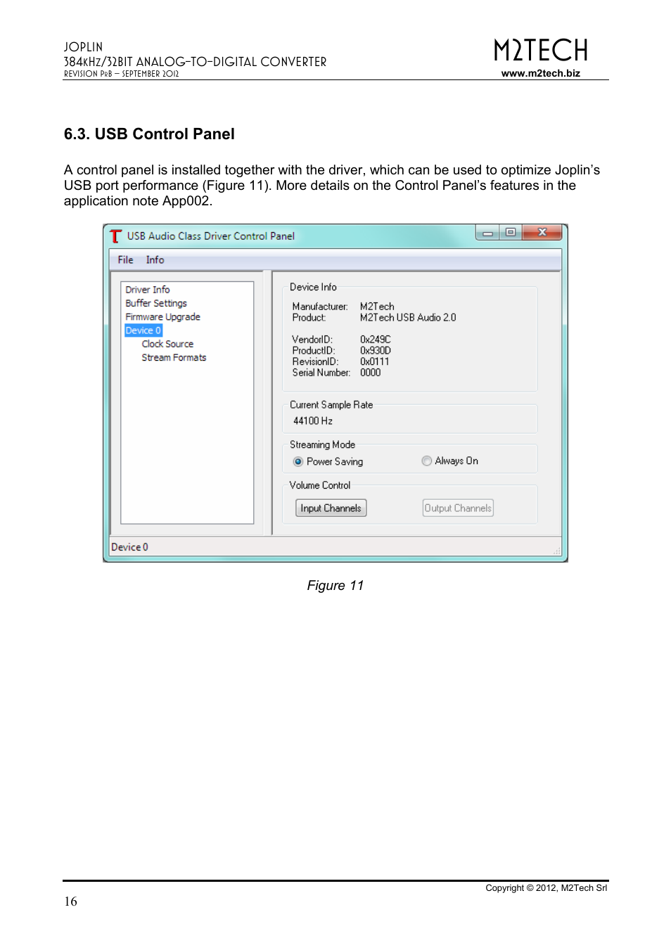 M2tech, Usb control panel | M2TECH Joplin User Manual | Page 16 / 40