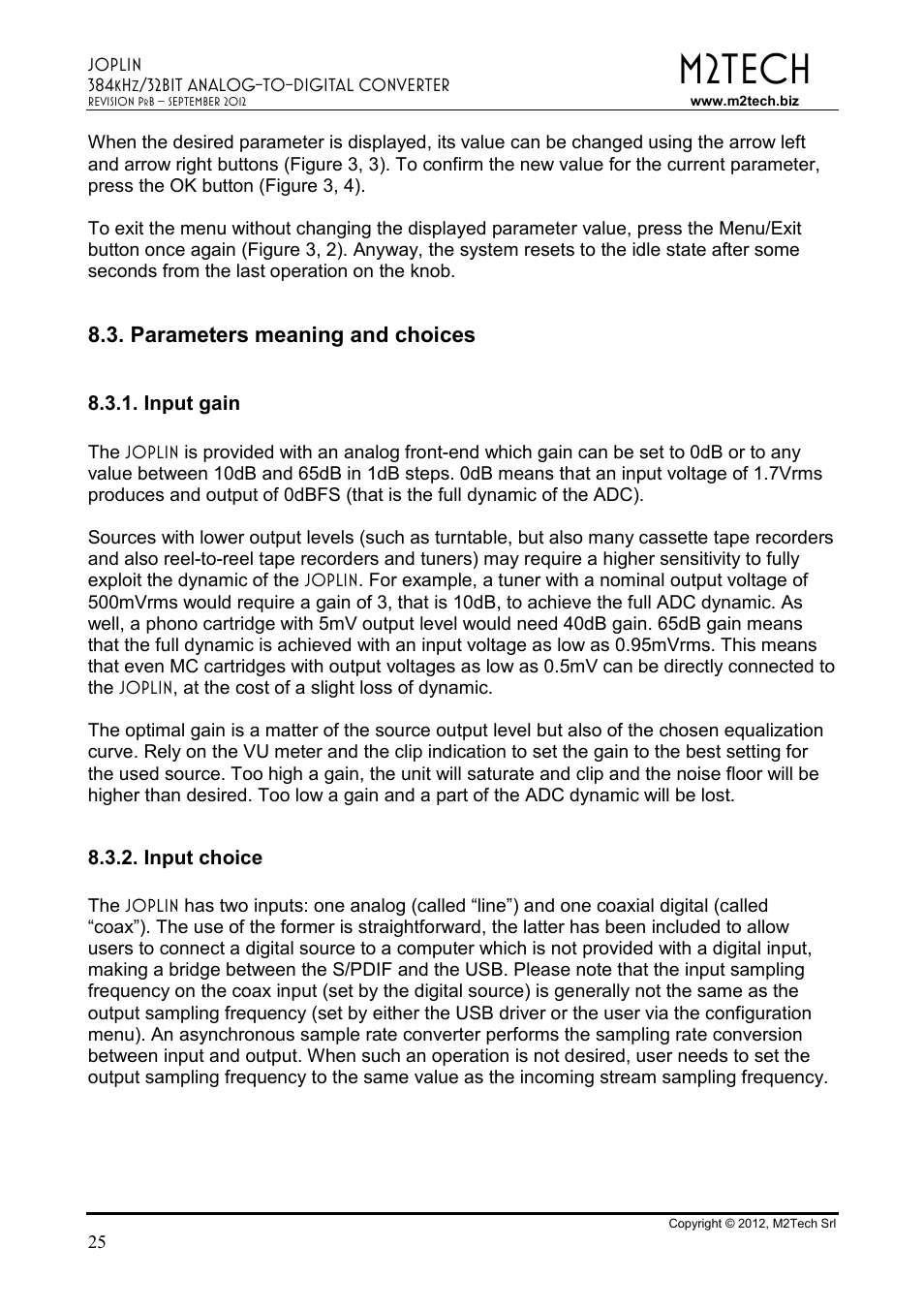 M2tech, Parameters meaning and choices | M2TECH Joplin User Manual | Page 25 / 40