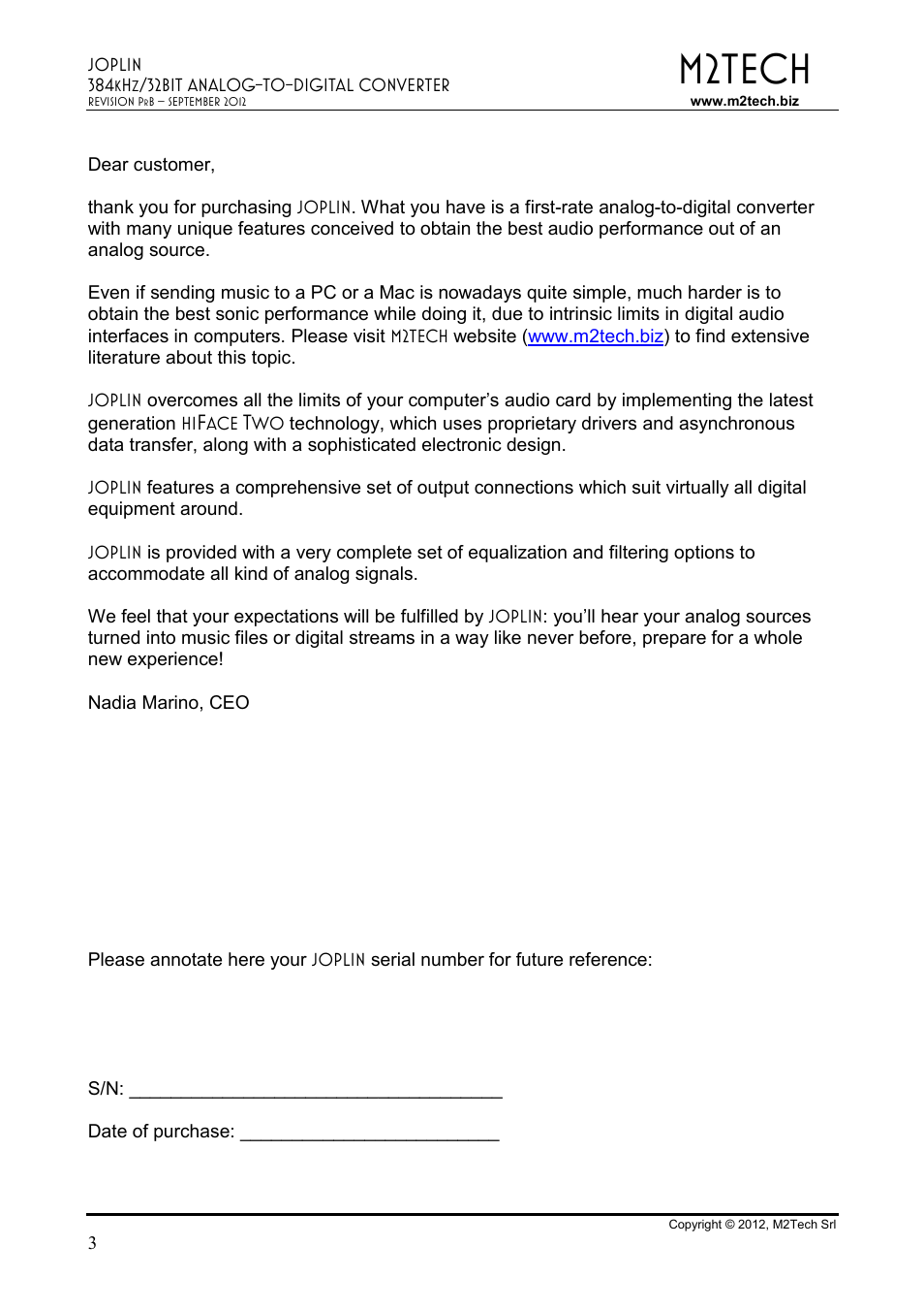 M2tech | M2TECH Joplin User Manual | Page 3 / 40