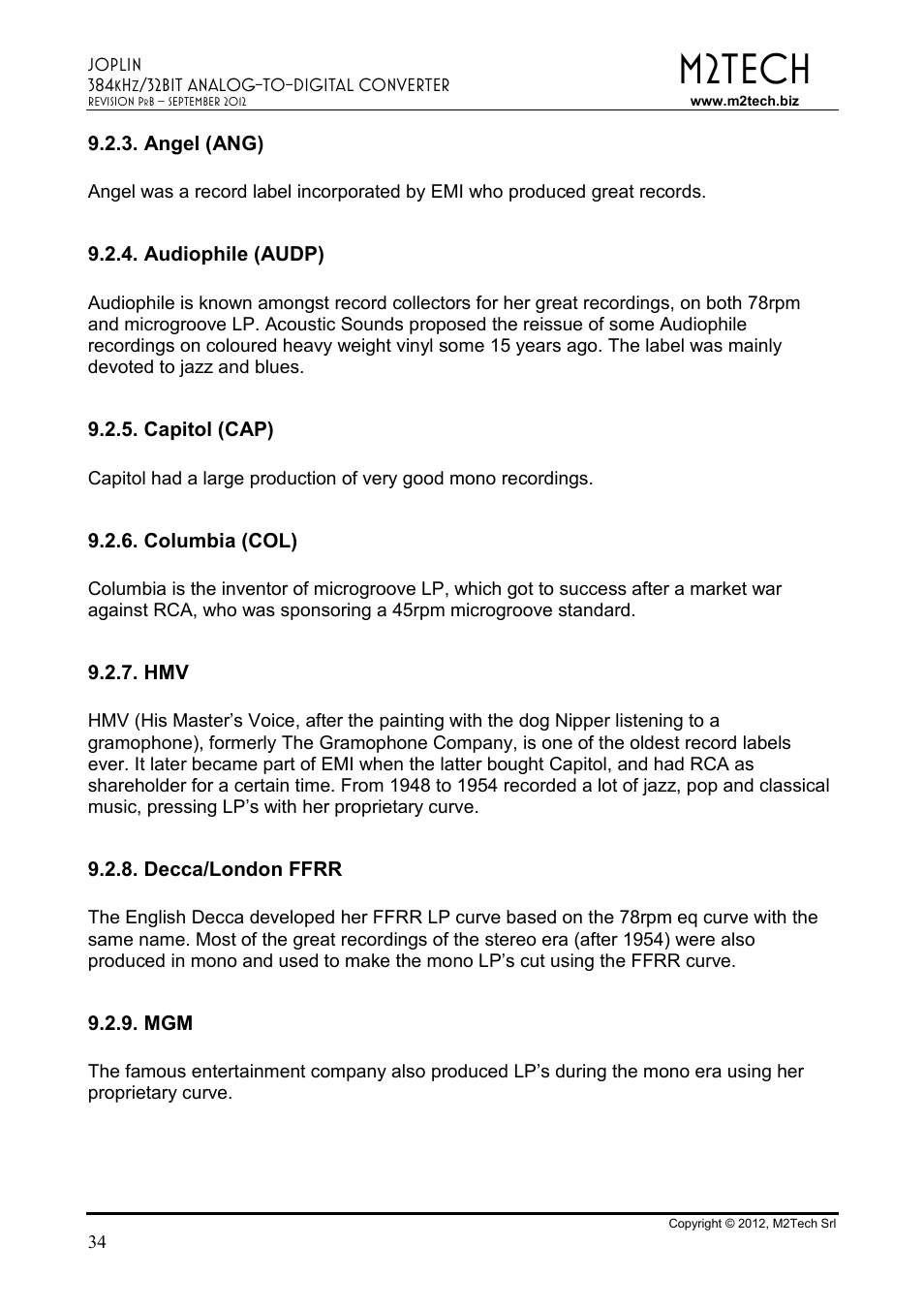 M2tech | M2TECH Joplin User Manual | Page 34 / 40