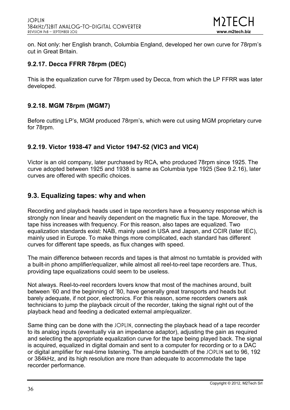 M2tech, Equalizing tapes: why and when | M2TECH Joplin User Manual | Page 36 / 40