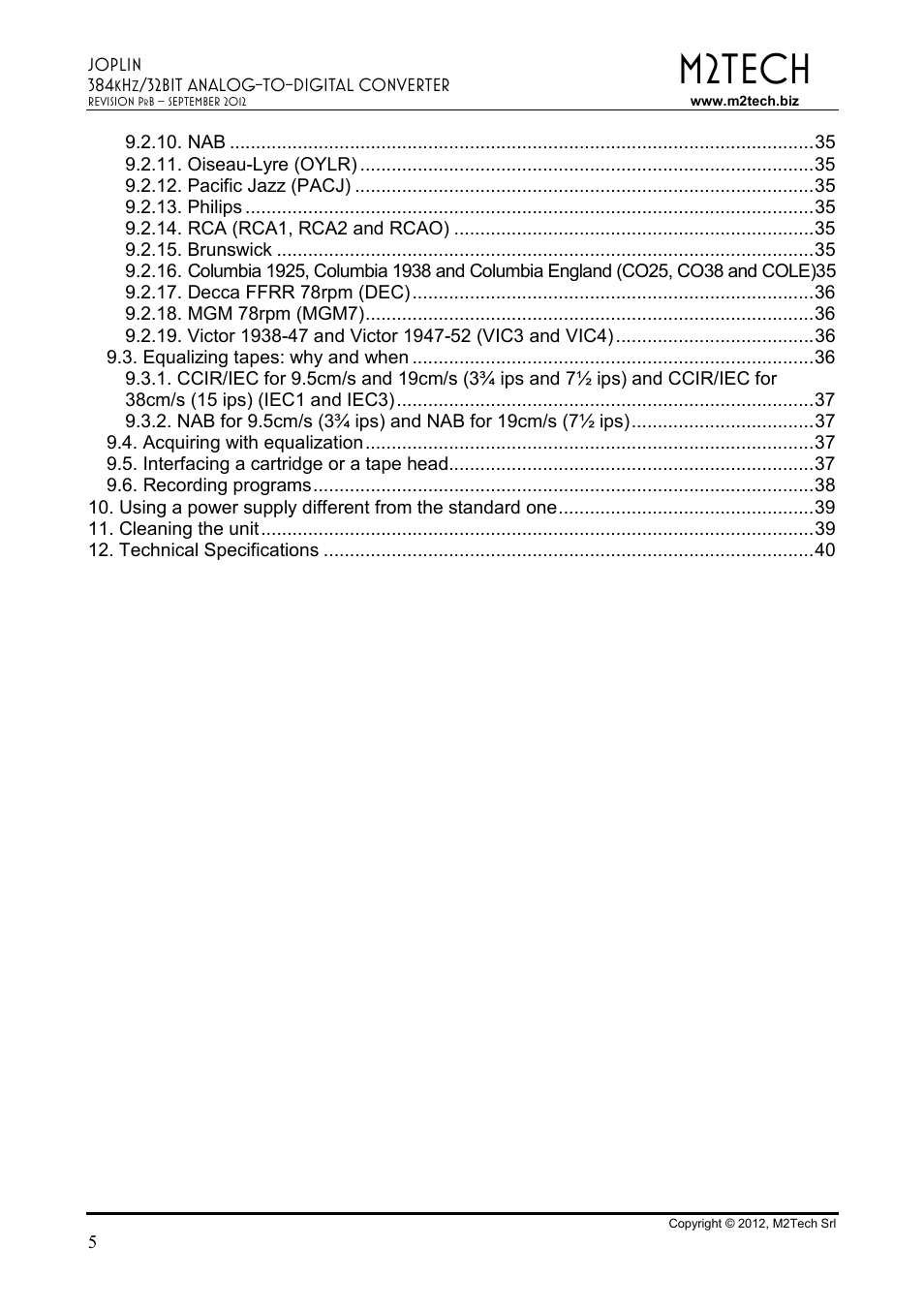 M2tech | M2TECH Joplin User Manual | Page 5 / 40