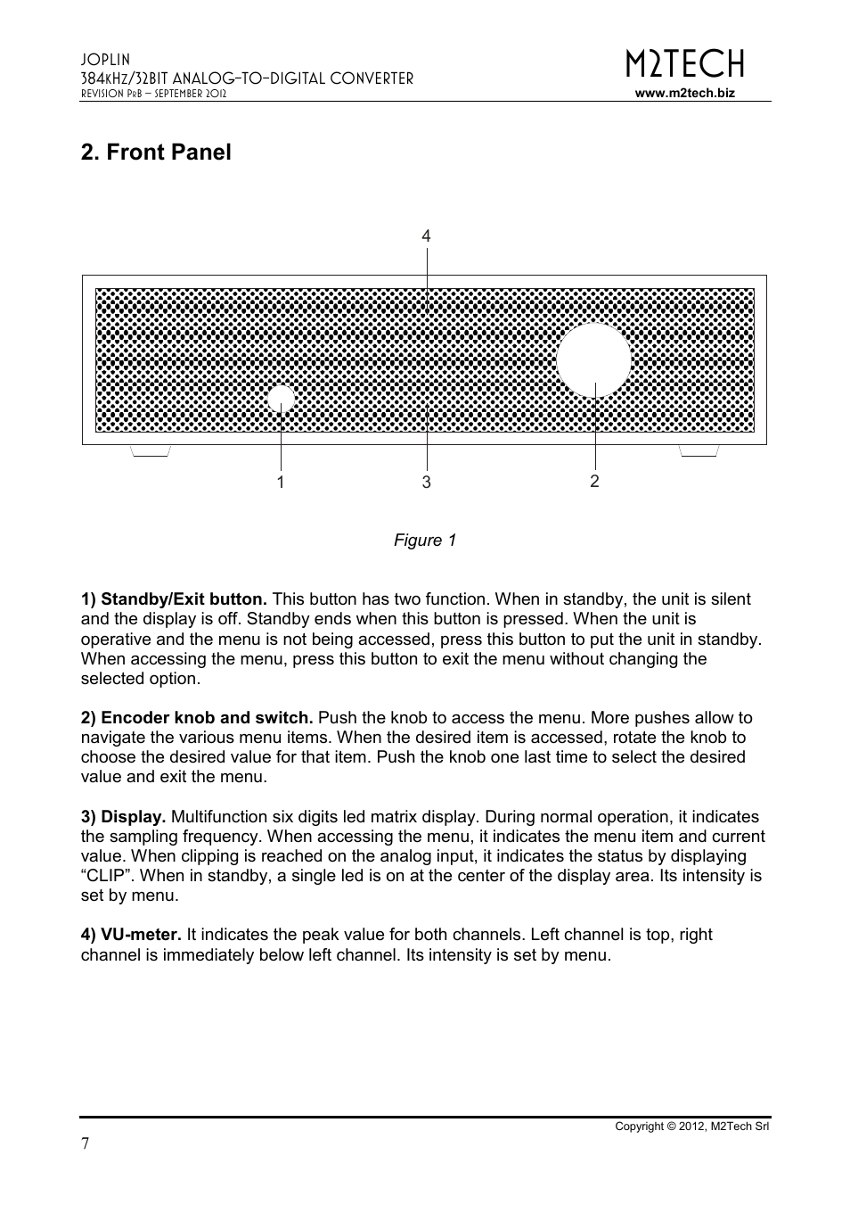 M2tech, Front panel | M2TECH Joplin User Manual | Page 7 / 40