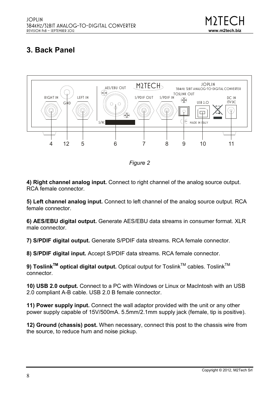 M2tech, Back panel | M2TECH Joplin User Manual | Page 8 / 40