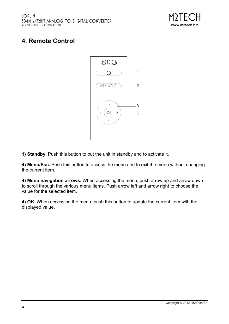 M2tech, Remote control | M2TECH Joplin User Manual | Page 9 / 40