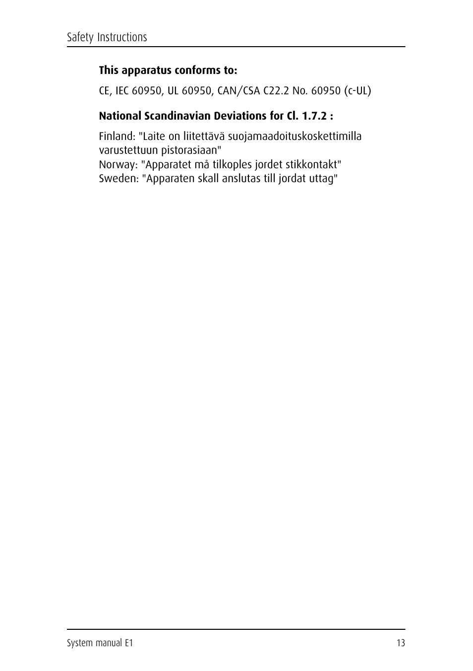 This apparatus conforms to, National scandinavian deviations for cl. 1.7.2 | Barco E1 User Manual | Page 12 / 124