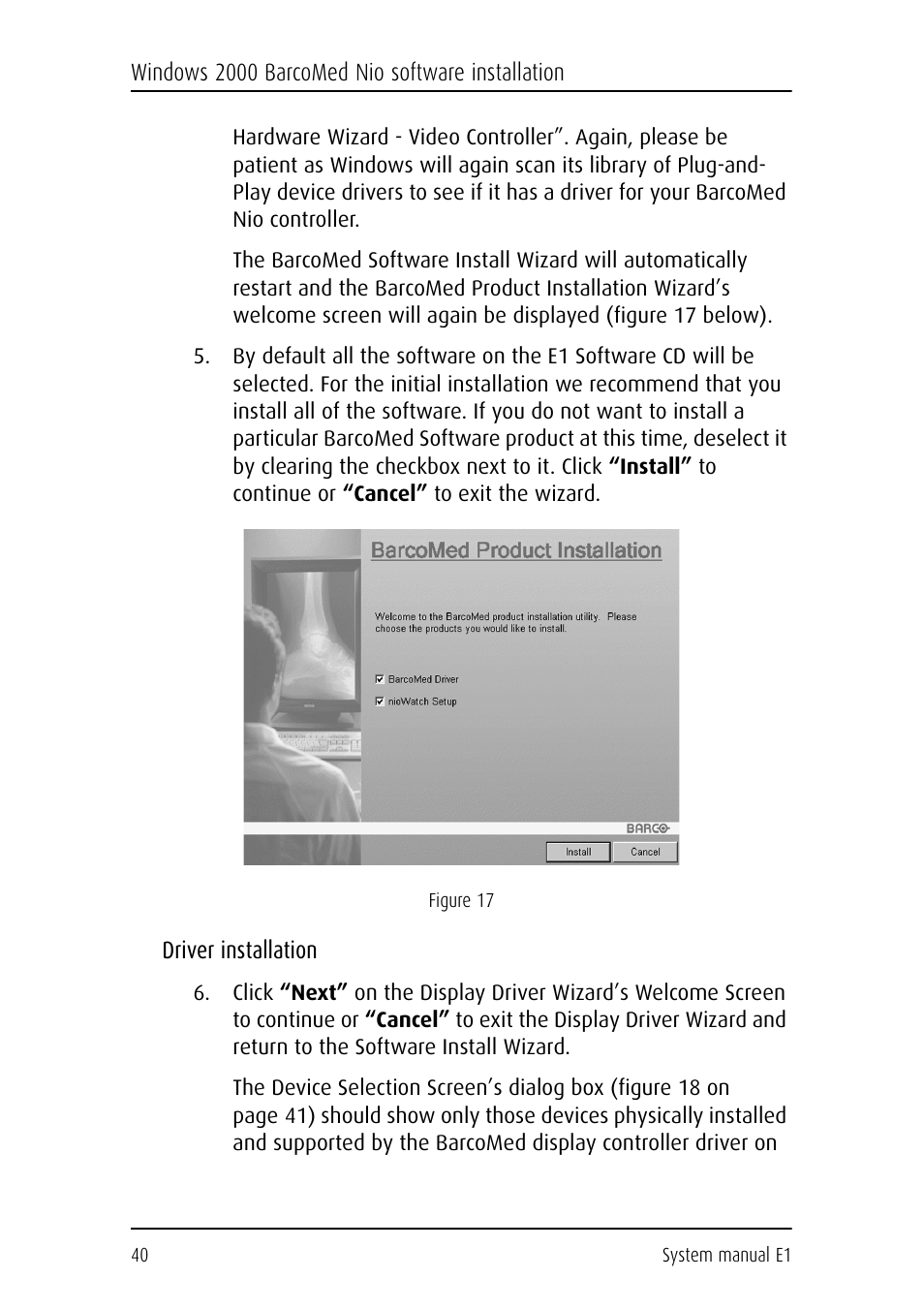 Driver installation | Barco E1 User Manual | Page 39 / 124