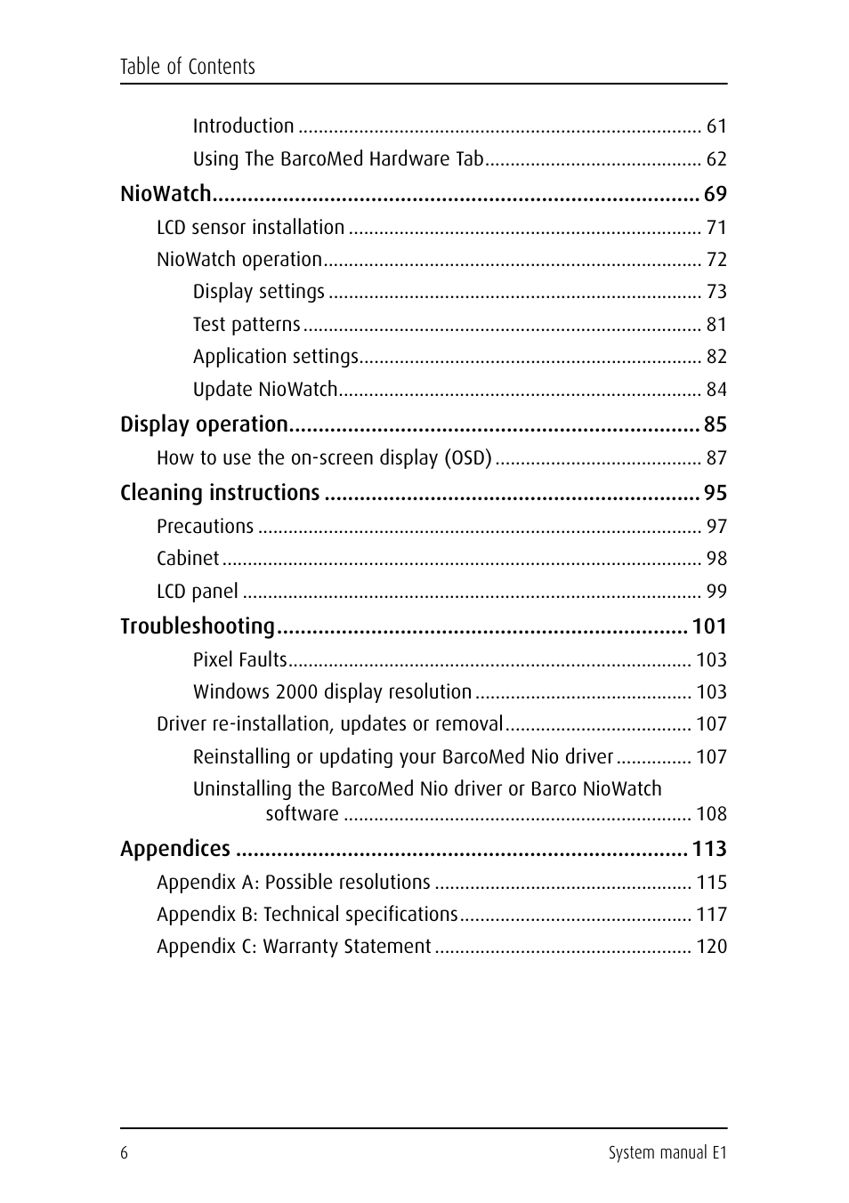 Barco E1 User Manual | Page 5 / 124