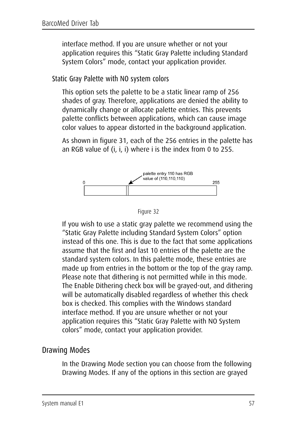 Static gray palette with no system colors, Drawing modes | Barco E1 User Manual | Page 56 / 124