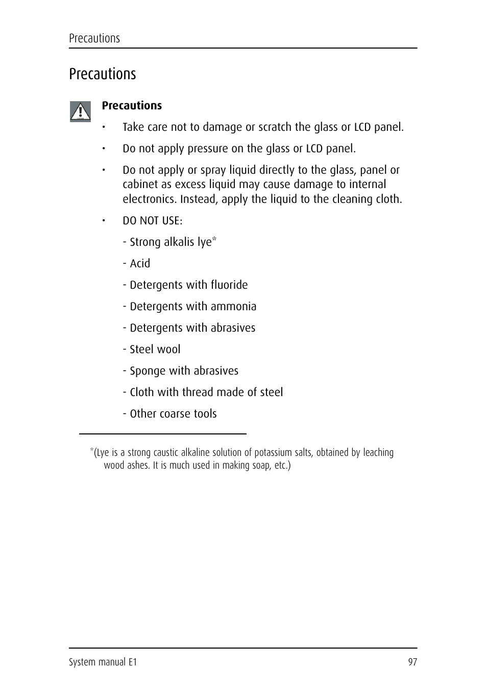 Precautions | Barco E1 User Manual | Page 96 / 124