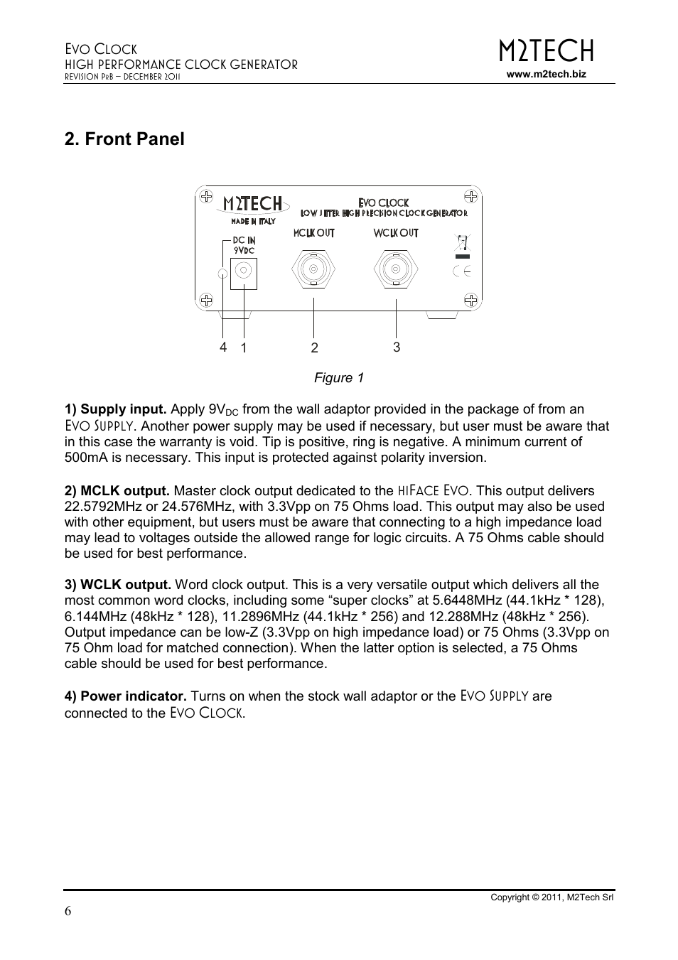 M2tech, Front panel | M2TECH Evo Clock User Manual | Page 6 / 10