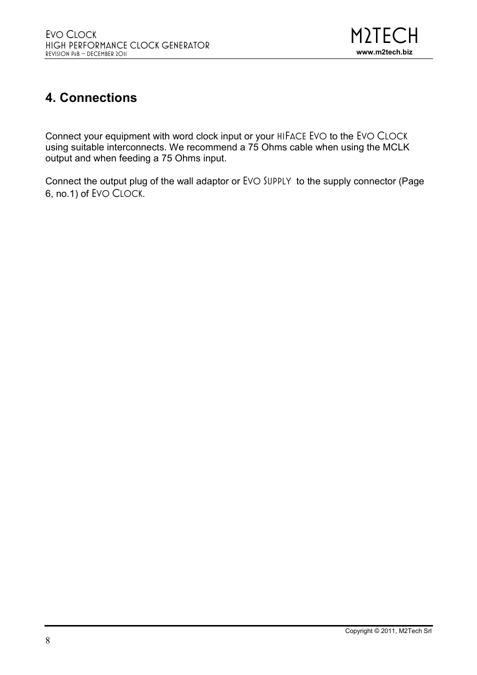 M2tech, Connections | M2TECH Evo Clock User Manual | Page 8 / 10