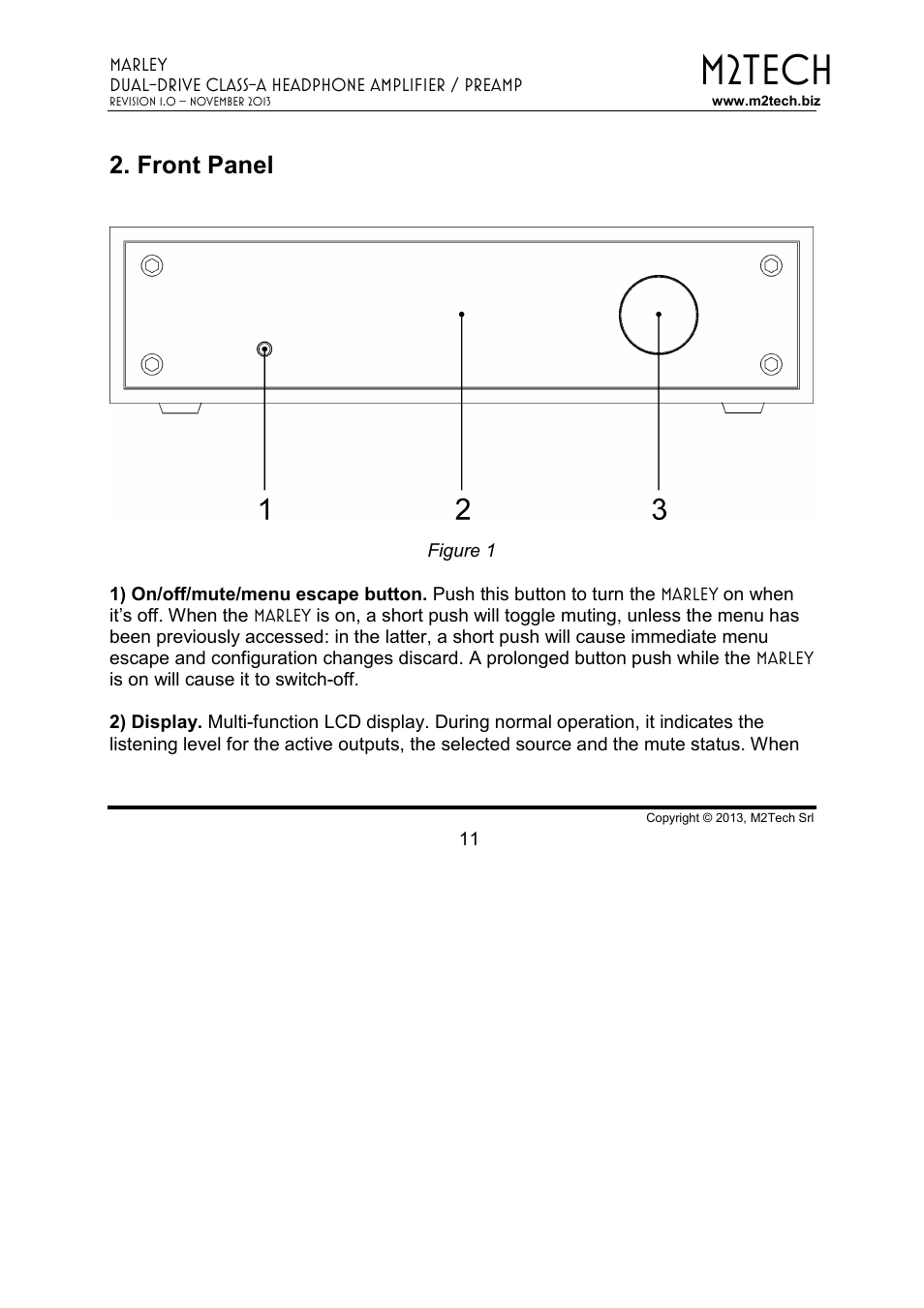 M2tech, Front panel | M2TECH Marley User Manual | Page 11 / 32