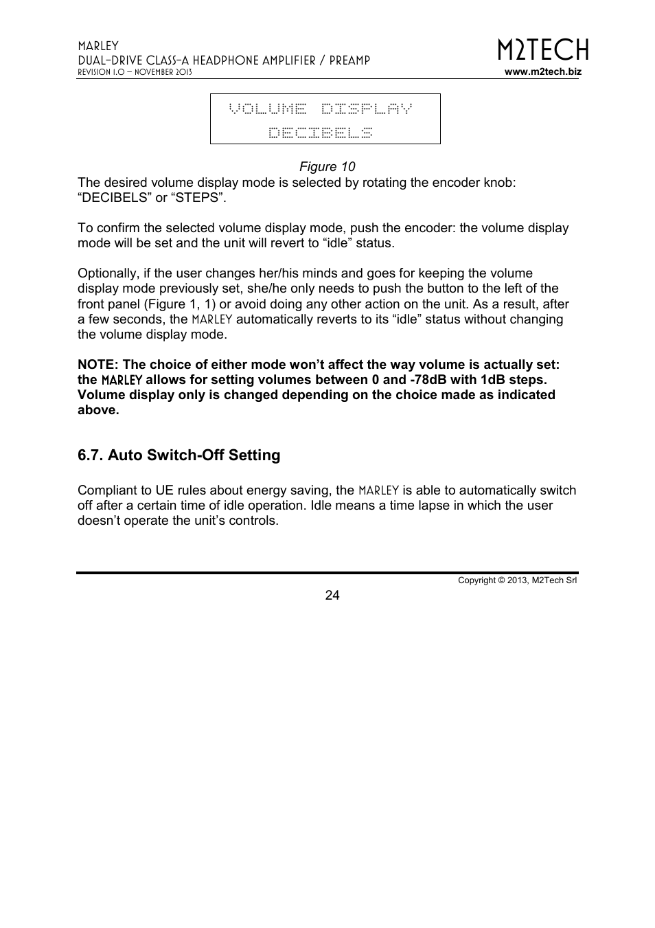 M2tech, Volume display decibels | M2TECH Marley User Manual | Page 24 / 32