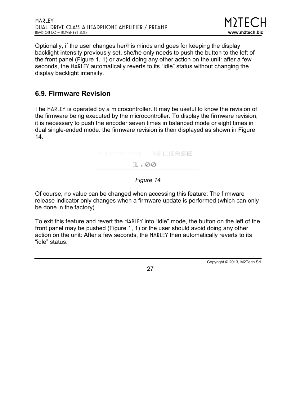 M2tech, Firmware release 1.00 | M2TECH Marley User Manual | Page 27 / 32