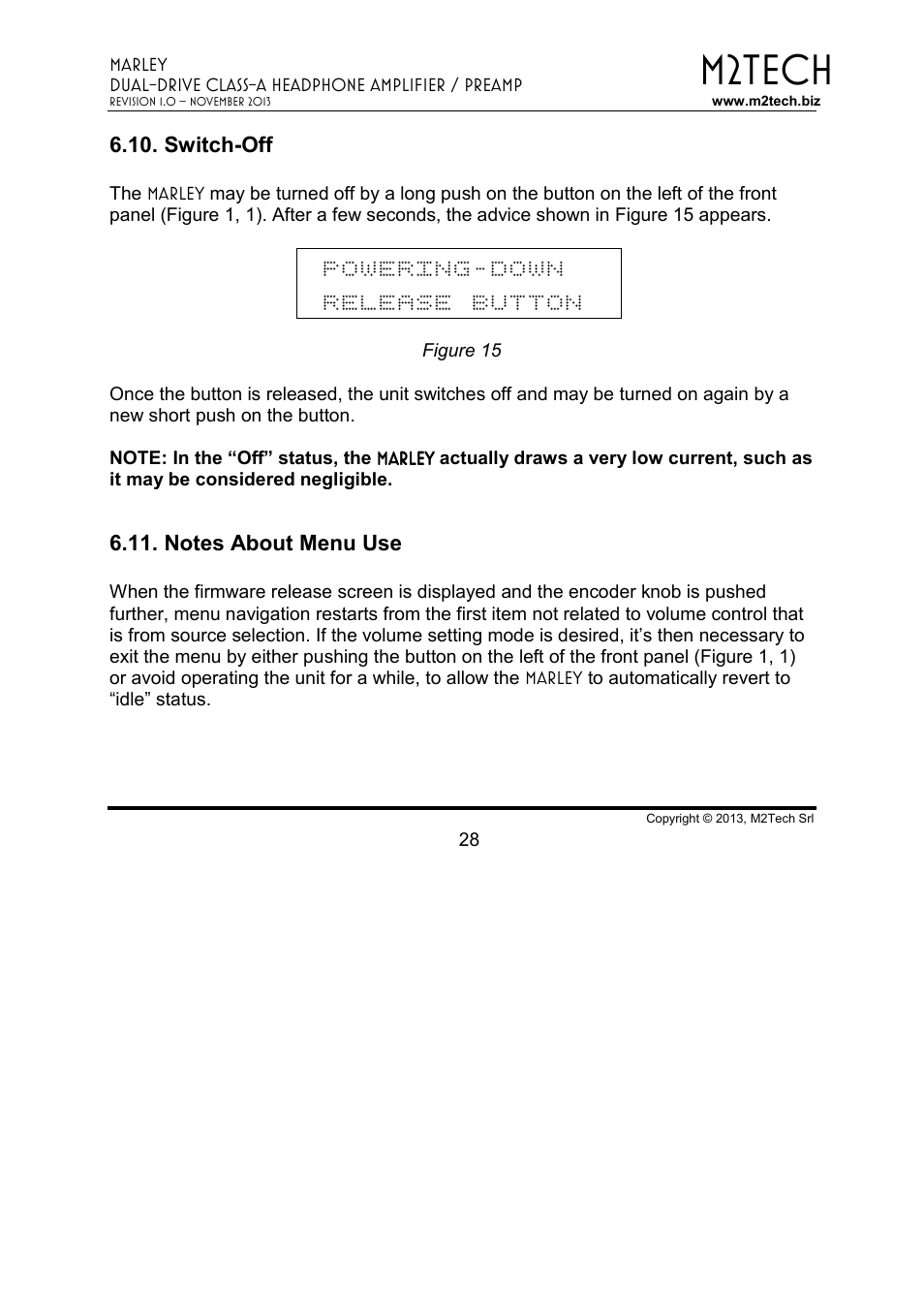 M2tech, Powering-down release button | M2TECH Marley User Manual | Page 28 / 32