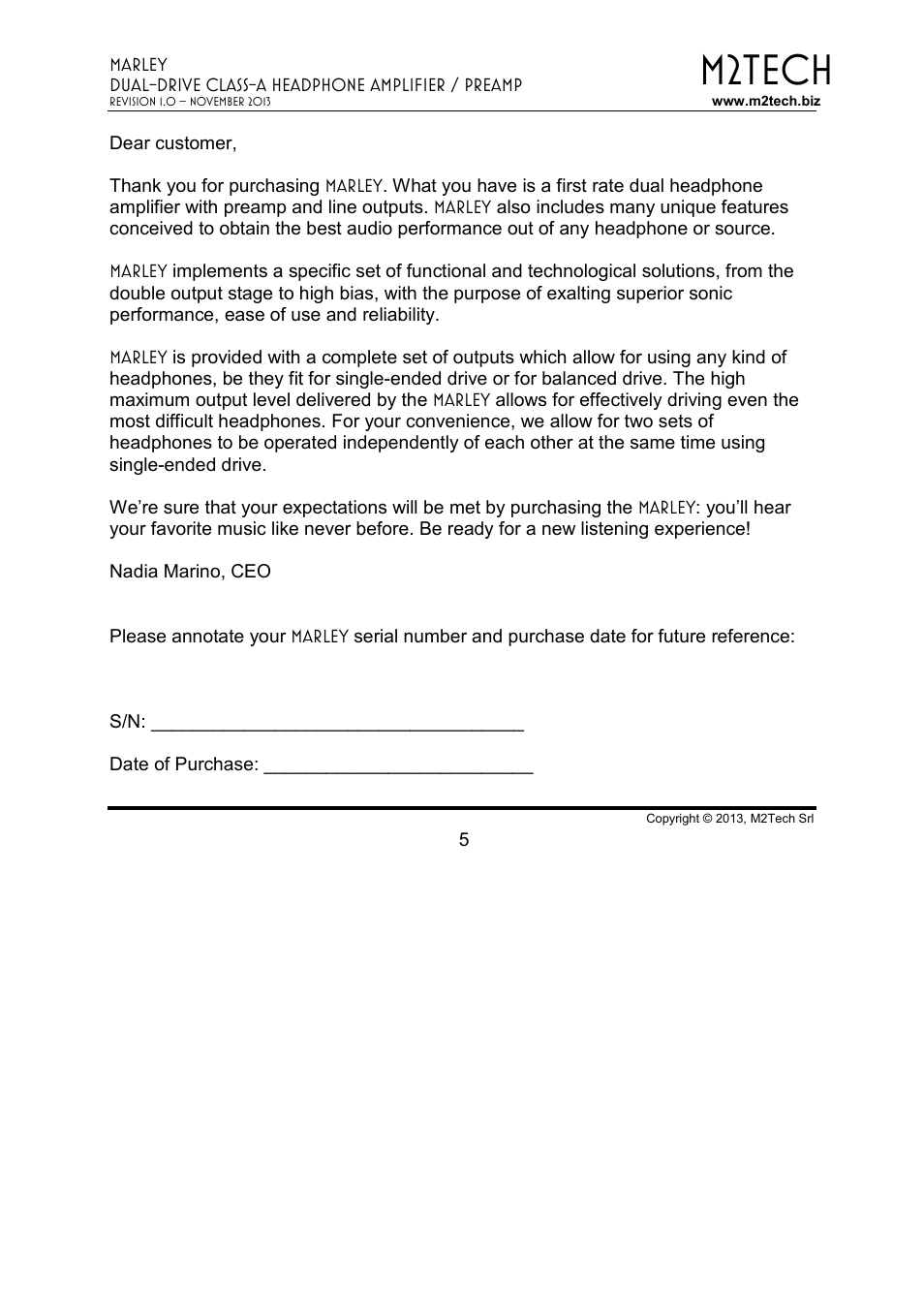 M2tech | M2TECH Marley User Manual | Page 5 / 32