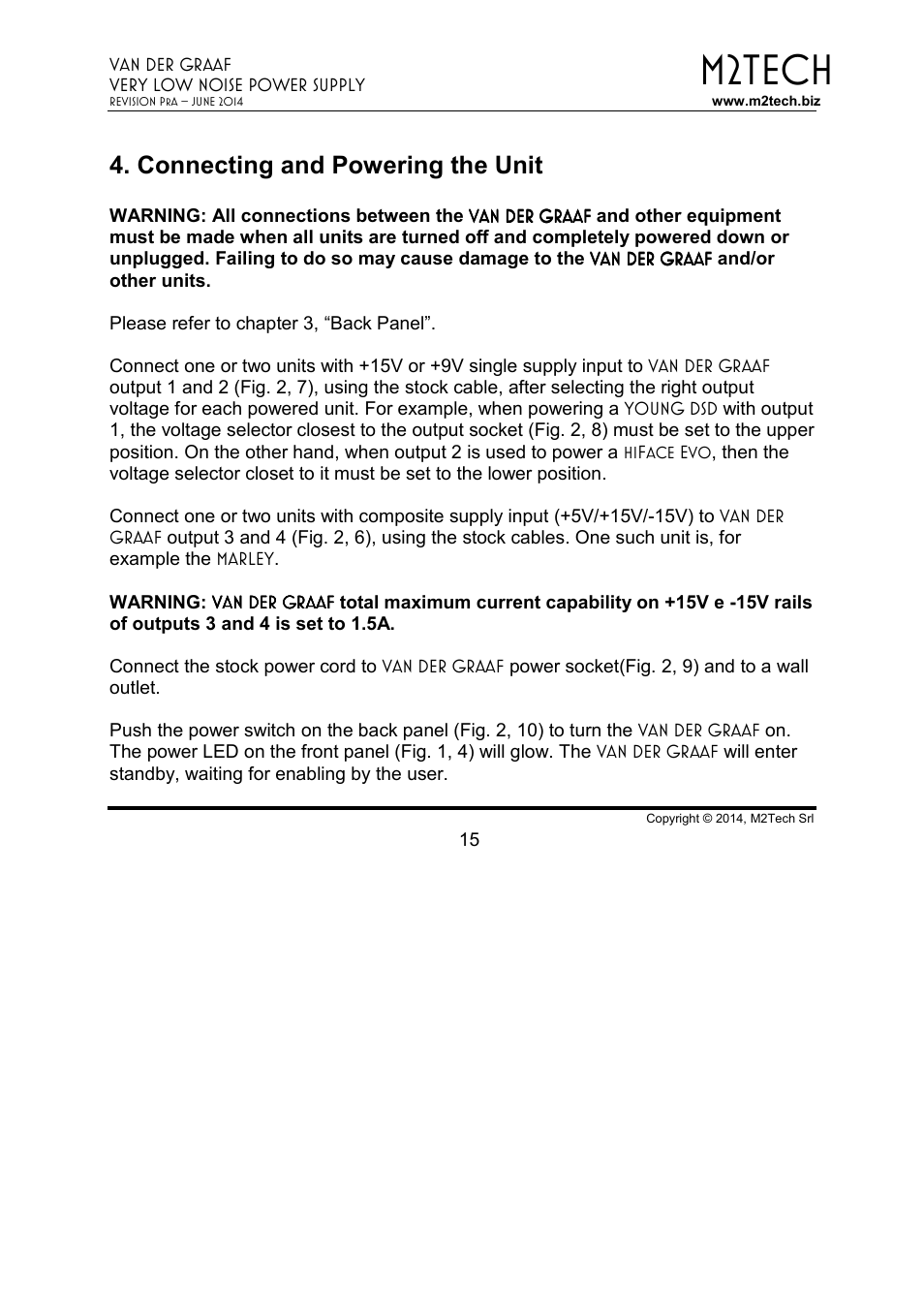 M2tech, Connecting and powering the unit | M2TECH Van der Graaf User Manual | Page 15 / 22