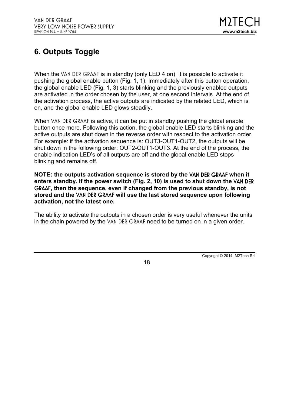 M2tech, Outputs toggle | M2TECH Van der Graaf User Manual | Page 18 / 22