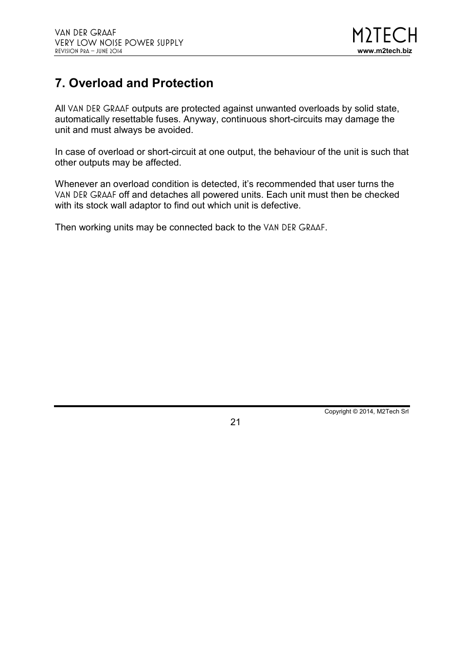 M2tech, Overload and protection | M2TECH Van der Graaf User Manual | Page 21 / 22