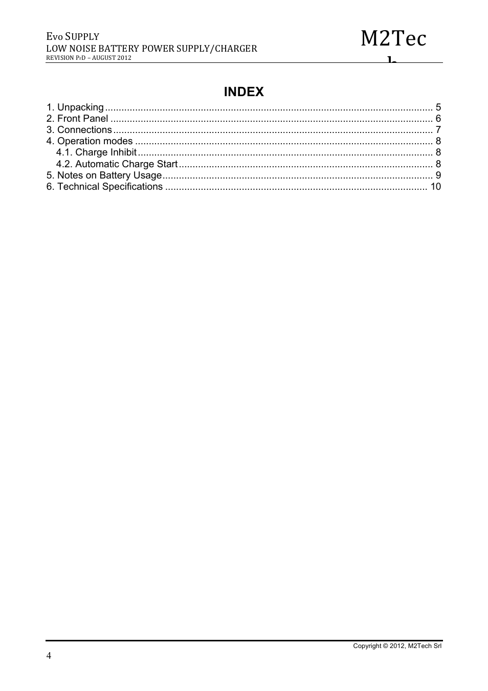 M2tec h, Index | M2TECH Evo Supply User Manual | Page 4 / 10