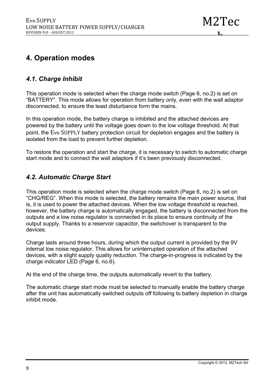 M2tec h, Operation modes | M2TECH Evo Supply User Manual | Page 8 / 10