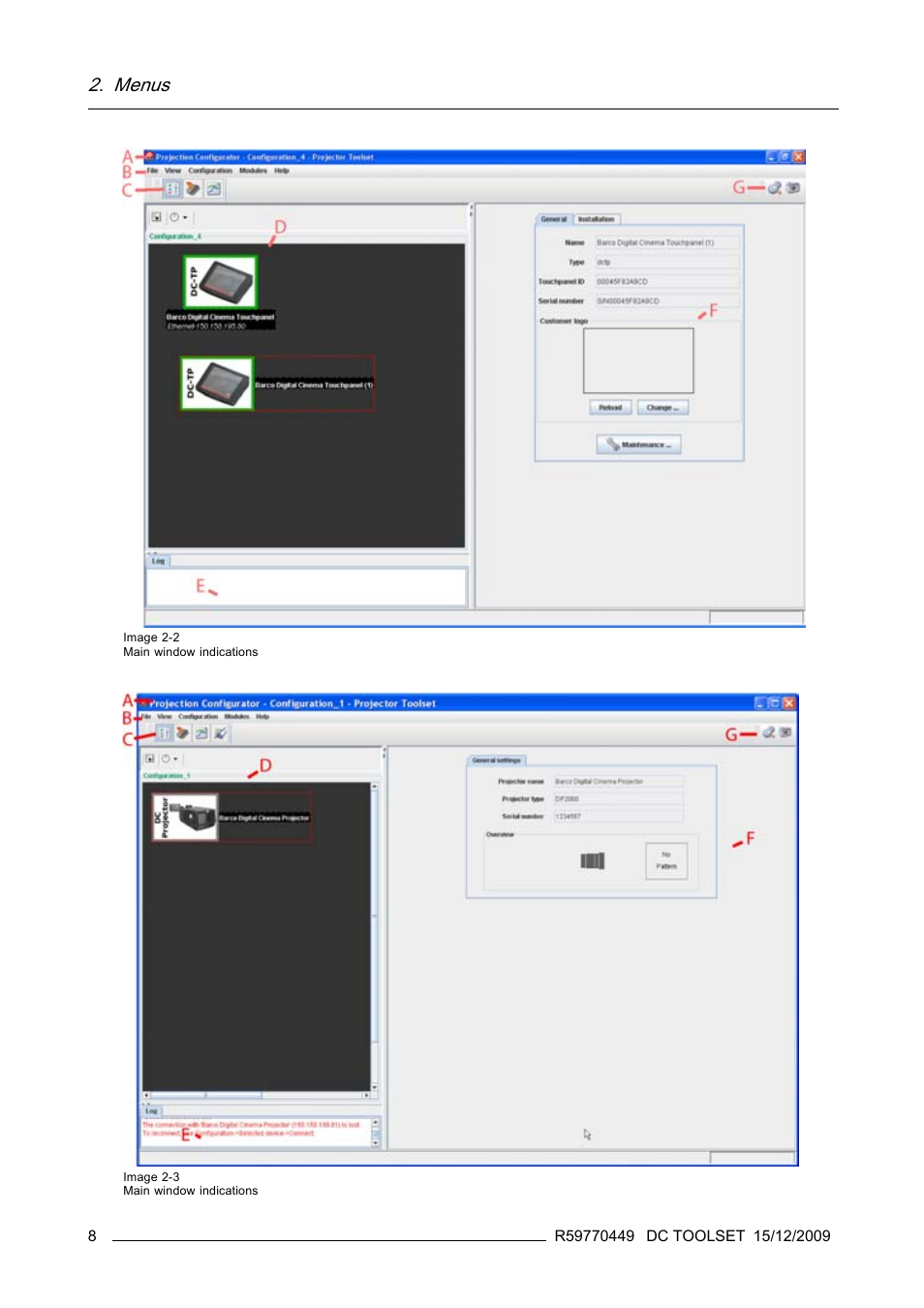 Menus | Barco R59770449/01 User Manual | Page 12 / 79