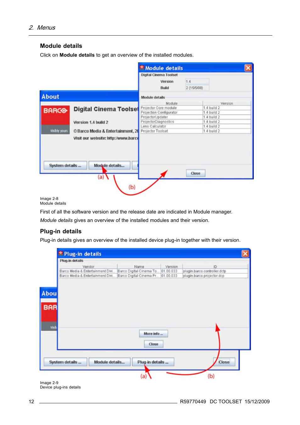 Menus | Barco R59770449/01 User Manual | Page 16 / 79