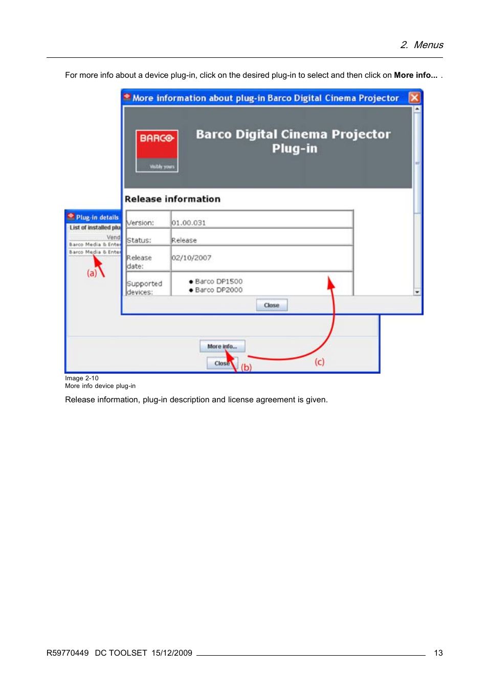Menus | Barco R59770449/01 User Manual | Page 17 / 79