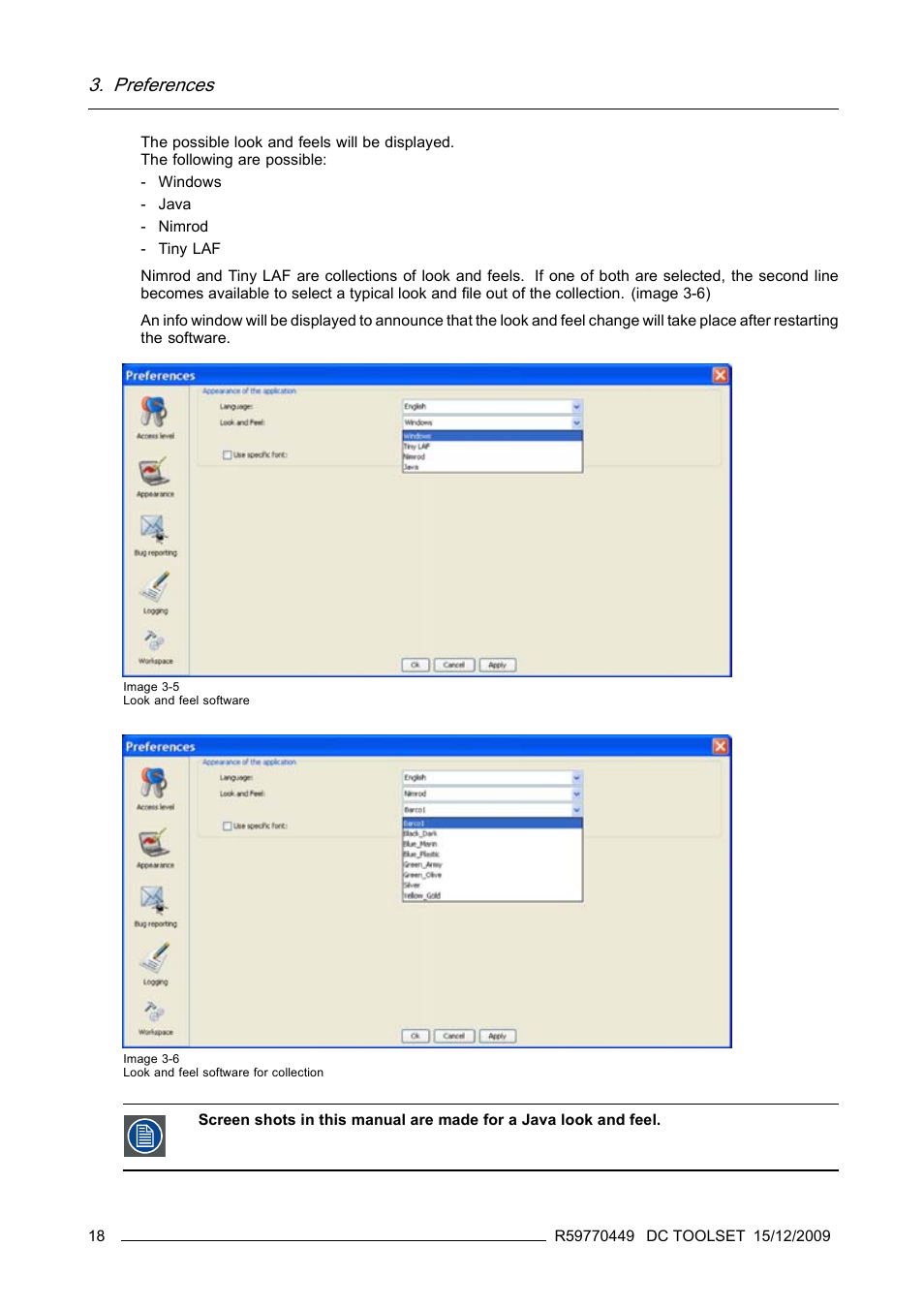Image 3-5), Preferences | Barco R59770449/01 User Manual | Page 22 / 79
