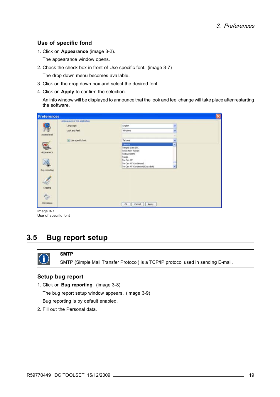 5 bug report setup, Bug report setup, Preferences | Barco R59770449/01 User Manual | Page 23 / 79