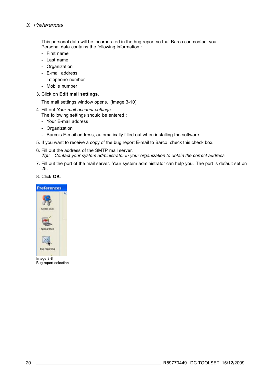 Image 3-8), Preferences | Barco R59770449/01 User Manual | Page 24 / 79