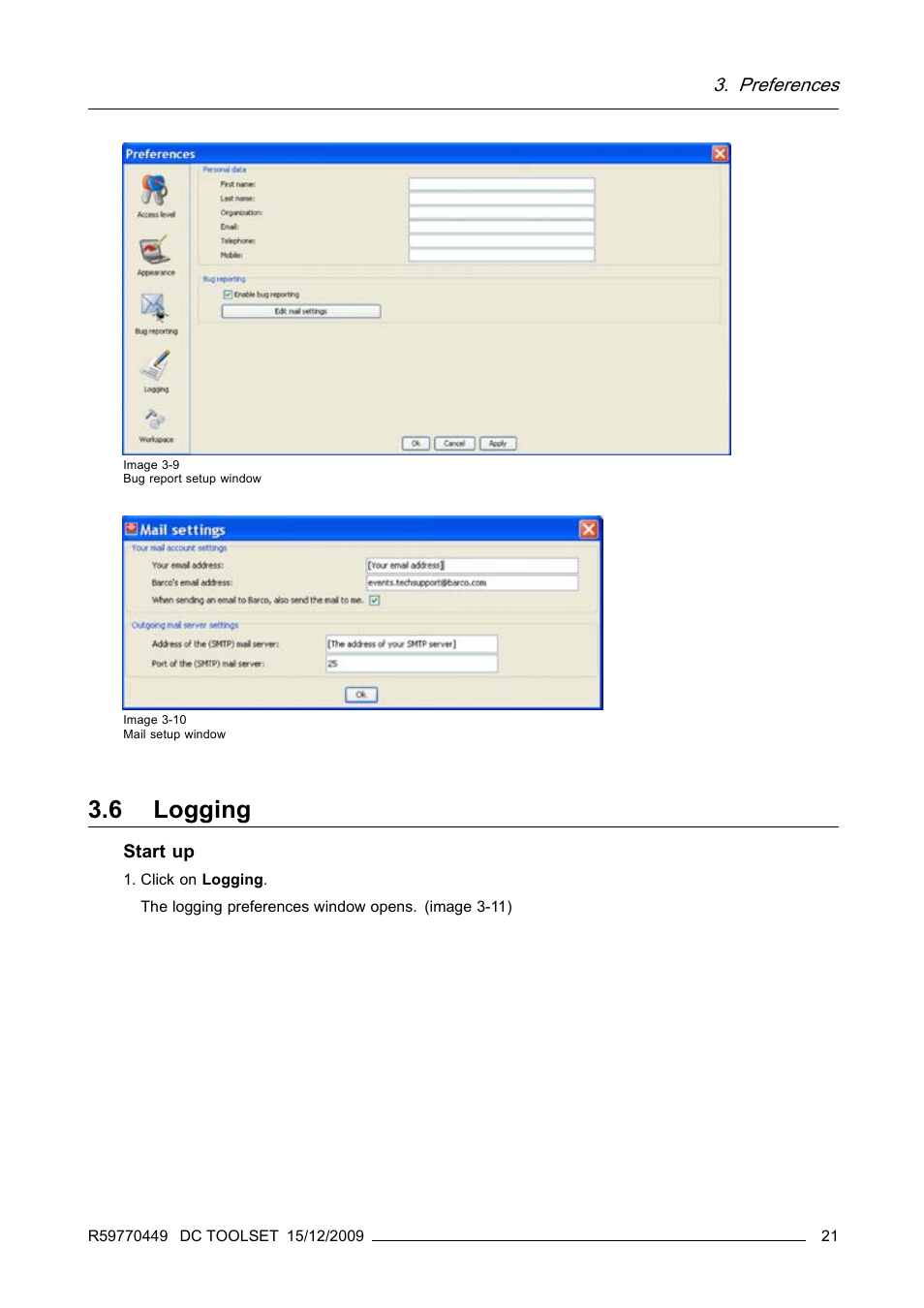 6 logging, Logging, Image 3-9) | Barco R59770449/01 User Manual | Page 25 / 79
