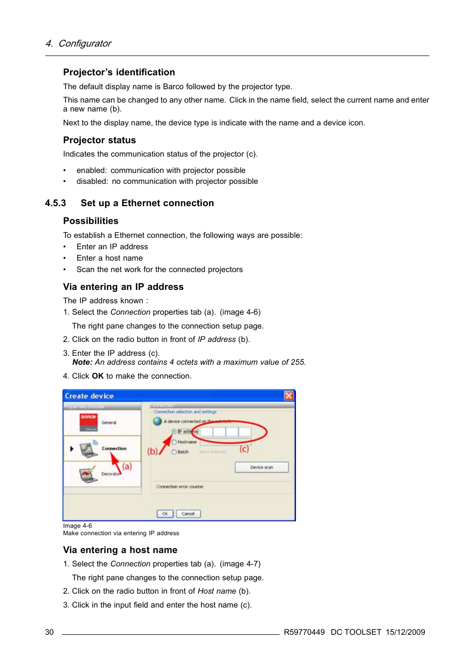 3 set up a ethernet connection, Set up a ethernet connection, Configurator | Barco R59770449/01 User Manual | Page 34 / 79