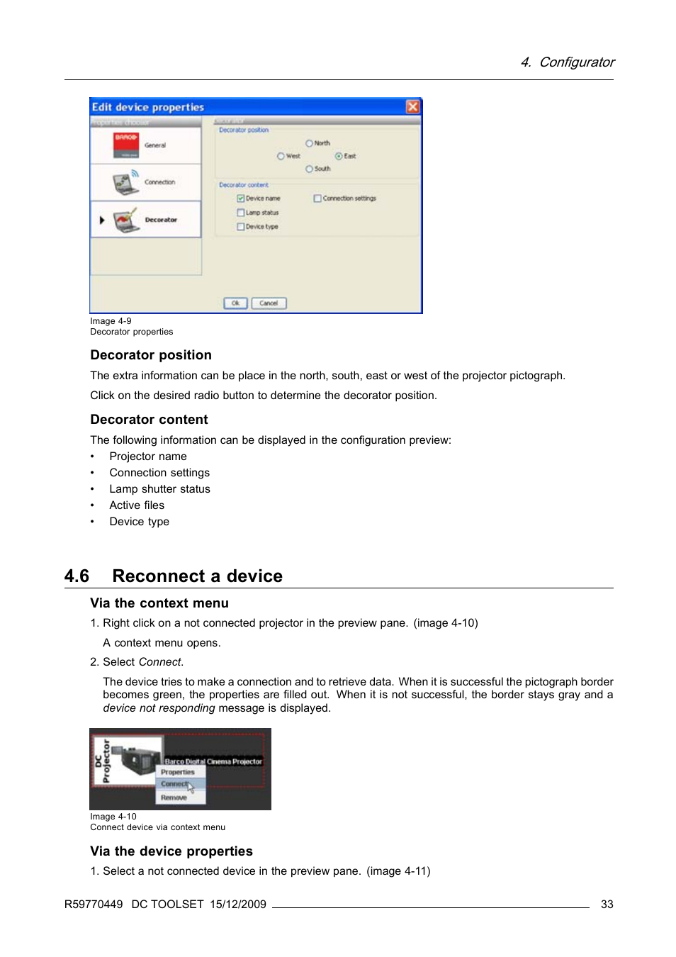 6 reconnect a device, Reconnect a device, Configurator | Barco R59770449/01 User Manual | Page 37 / 79