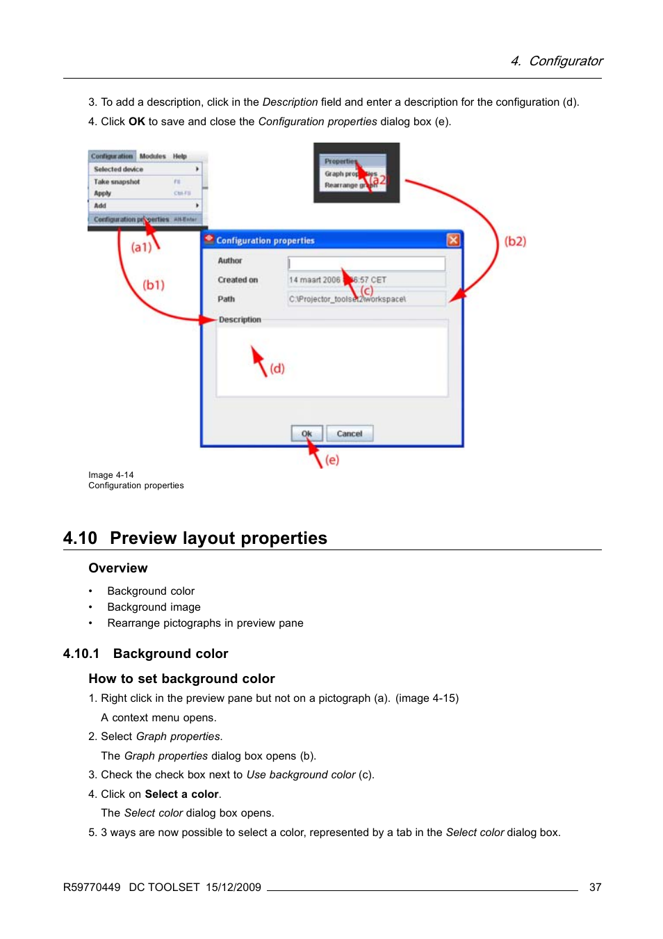 10 preview layout properties, 1 background color, Preview layout properties | Configurator | Barco R59770449/01 User Manual | Page 41 / 79
