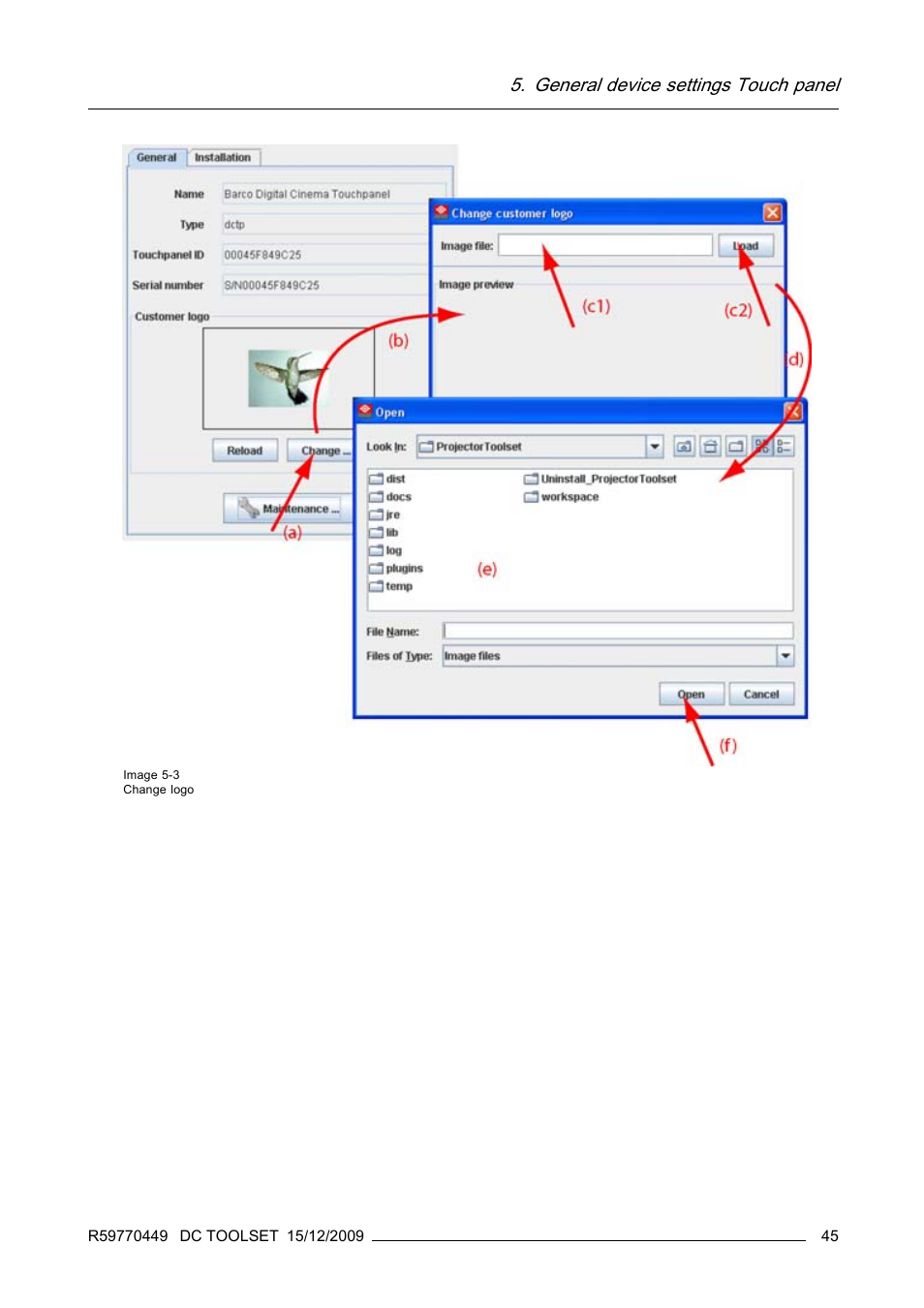 General device settings touch panel | Barco R59770449/01 User Manual | Page 49 / 79