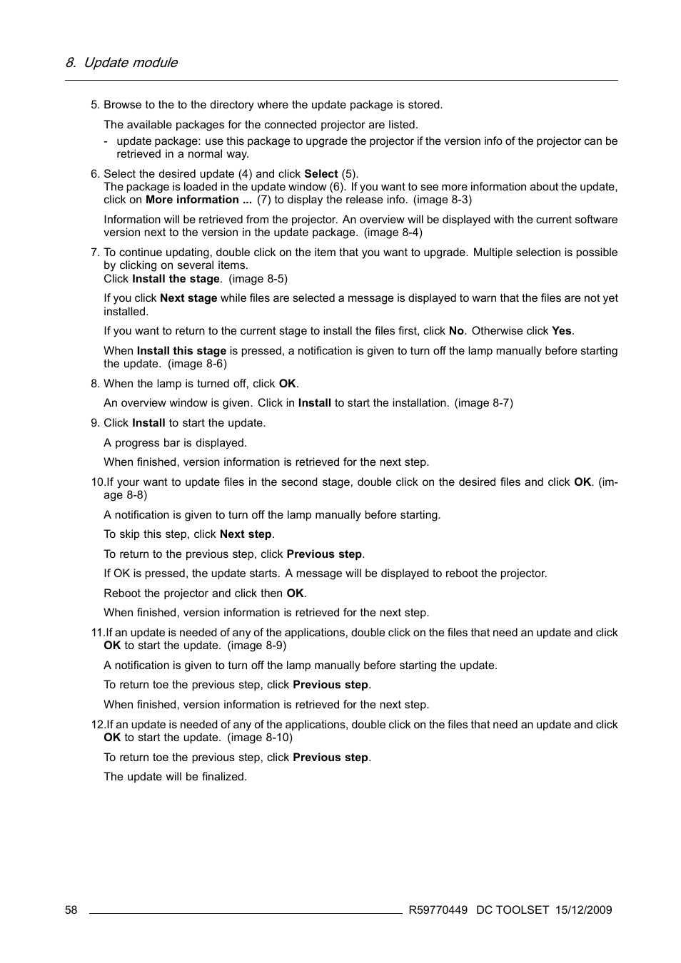 Update module | Barco R59770449/01 User Manual | Page 62 / 79