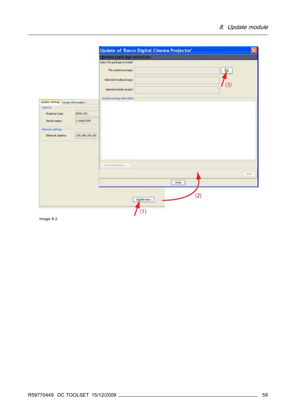 Image 8-2), Update module | Barco R59770449/01 User Manual | Page 63 / 79