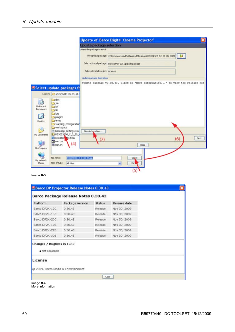 Image 8-3, Image 8-4), Update module | Barco R59770449/01 User Manual | Page 64 / 79