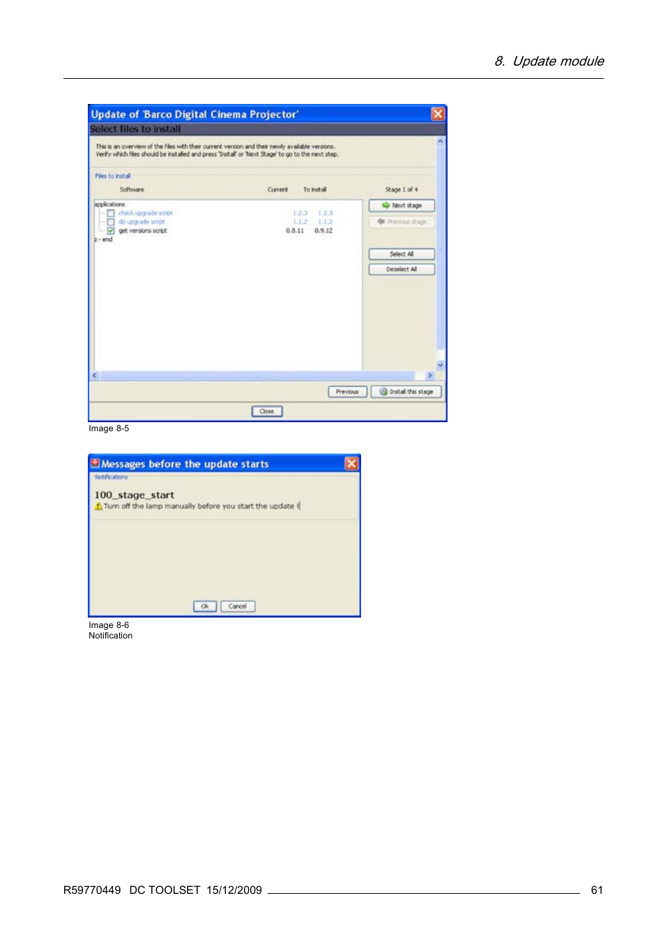 Image 8-5), Image 8-6), Update module | Barco R59770449/01 User Manual | Page 65 / 79