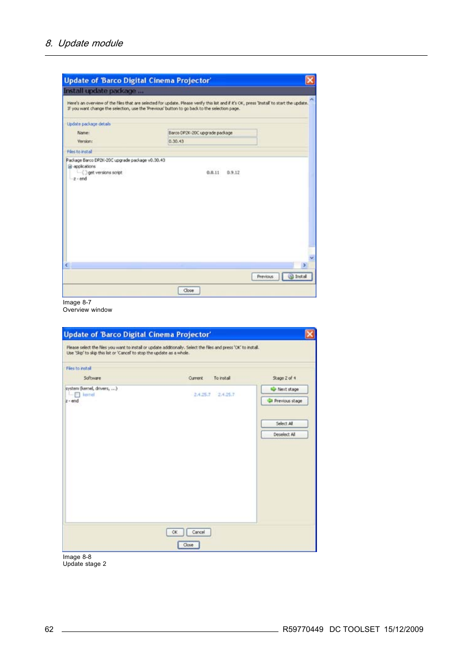 Image 8-7, Age 8-8, Update module | Barco R59770449/01 User Manual | Page 66 / 79