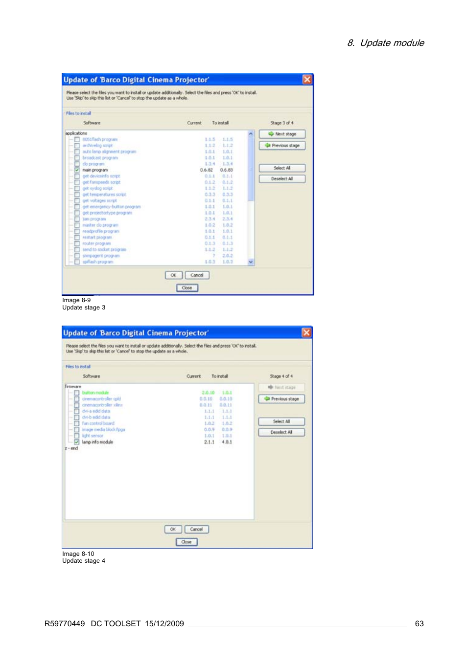 Image 8-9, Image 8-10), Update module | Barco R59770449/01 User Manual | Page 67 / 79