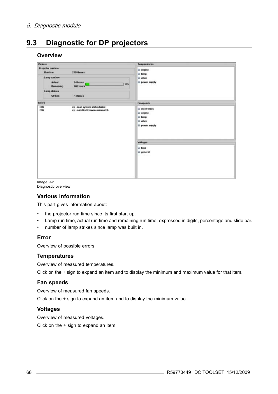 3 diagnostic for dp projectors | Barco R59770449/01 User Manual | Page 72 / 79