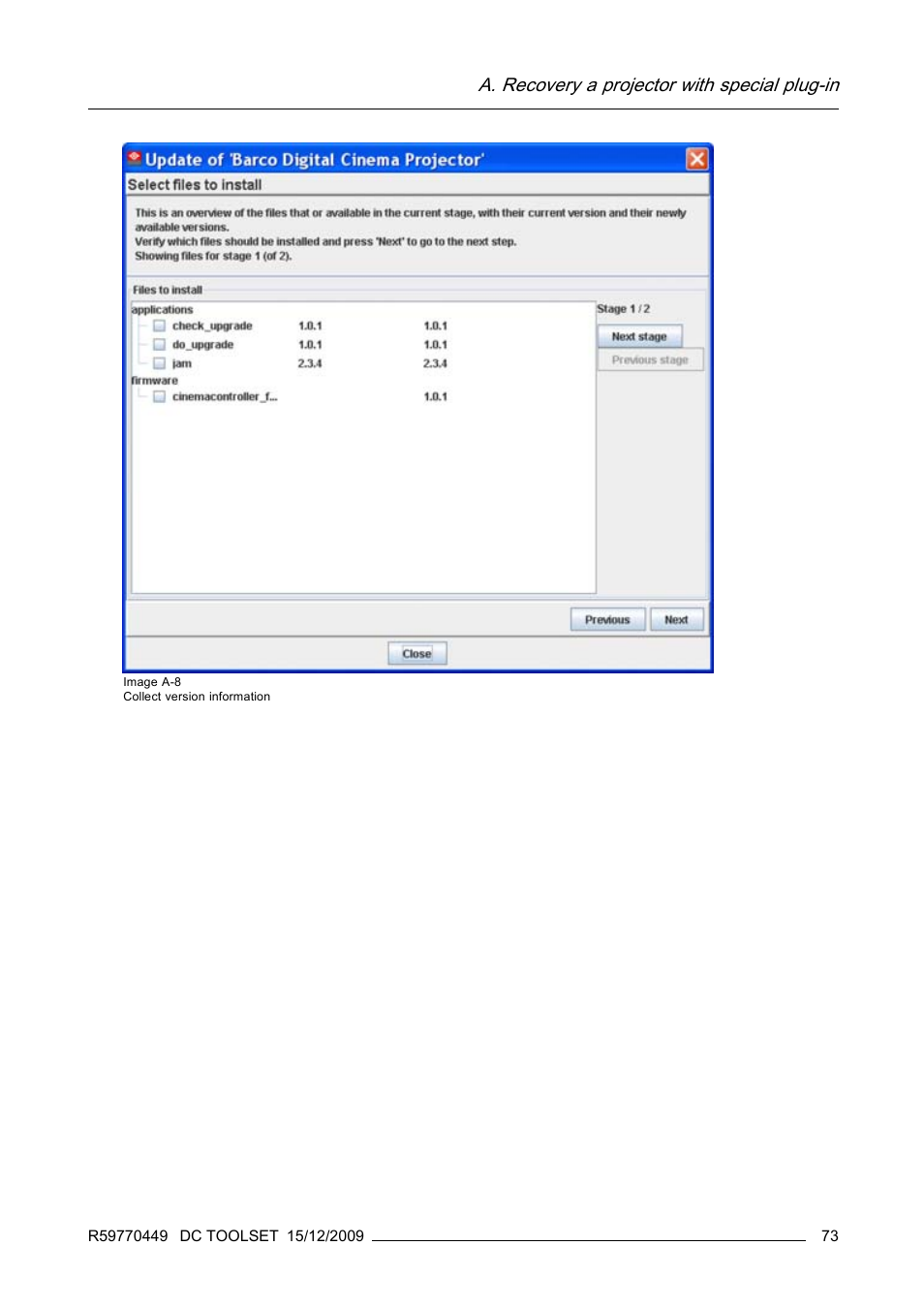 Image a-8, A. recovery a projector with special plug-in | Barco R59770449/01 User Manual | Page 77 / 79