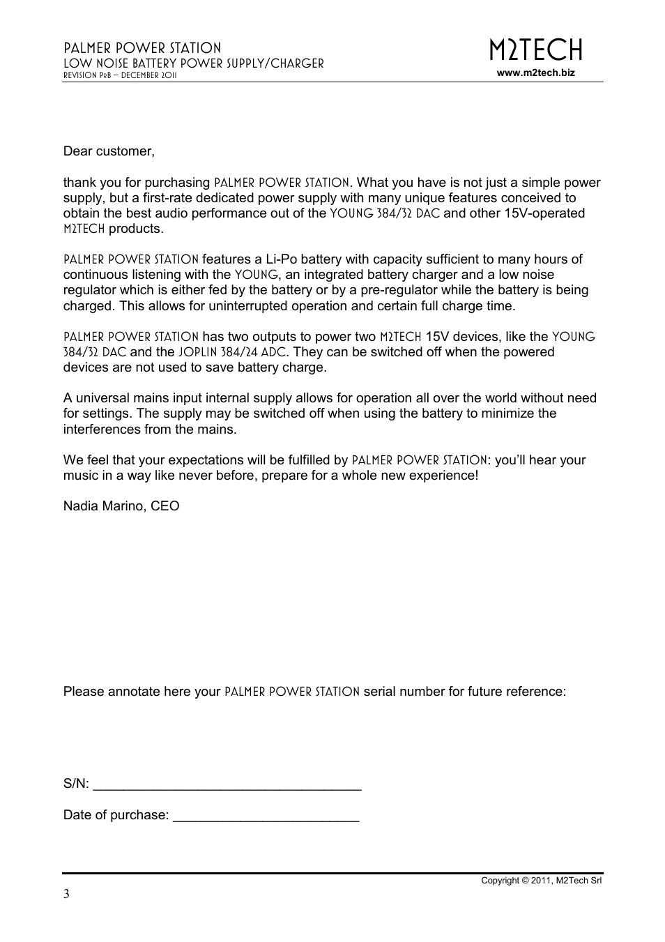 M2tech, Palmer power station | M2TECH Palmer User Manual | Page 3 / 11