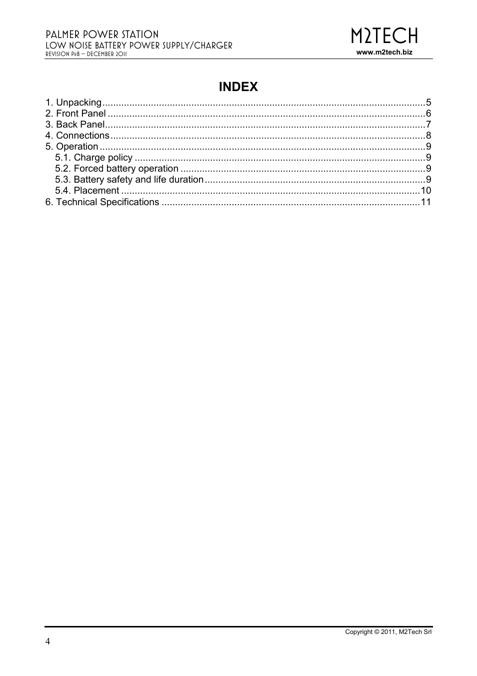 M2tech, Index | M2TECH Palmer User Manual | Page 4 / 11