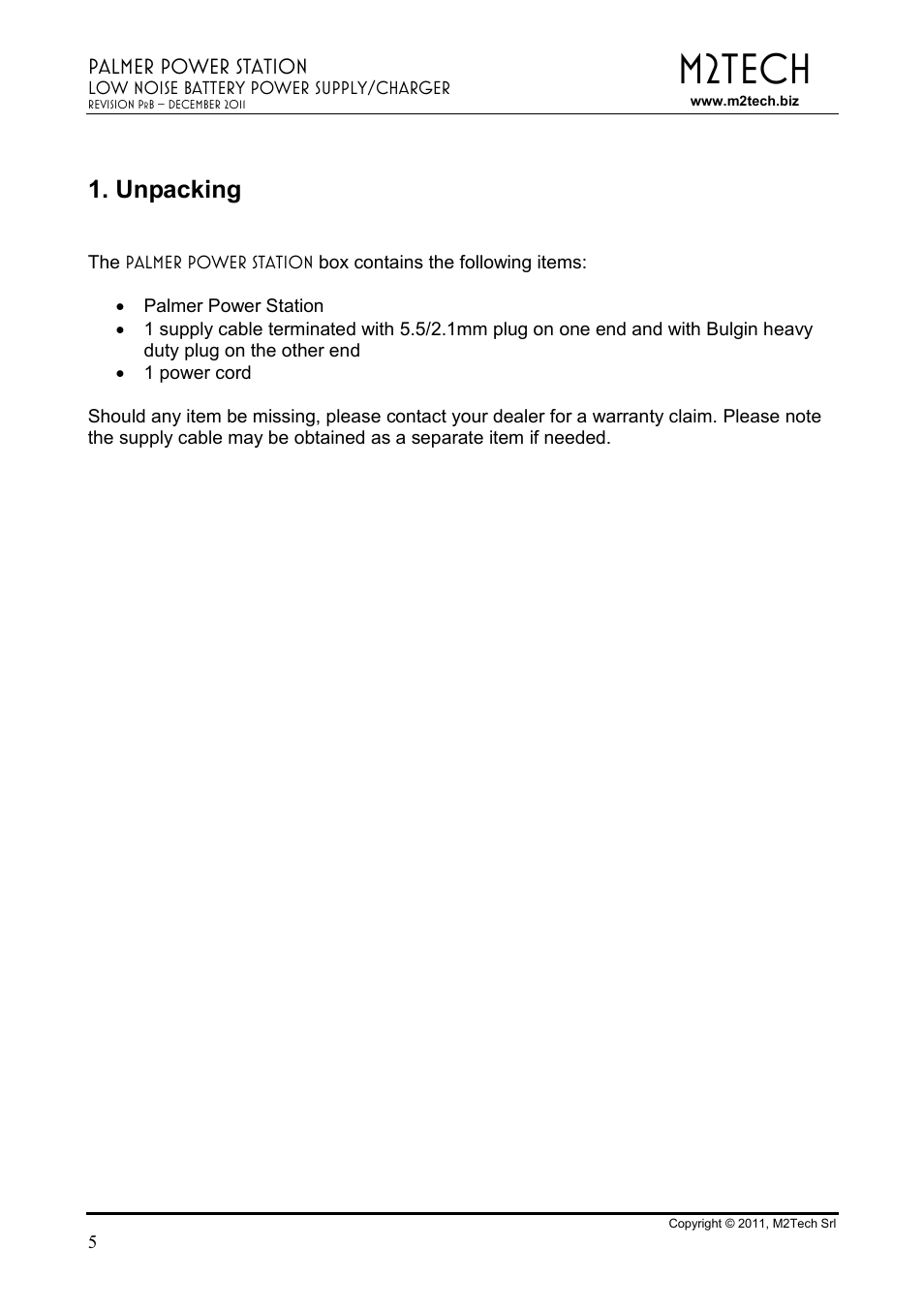 M2tech, Unpacking | M2TECH Palmer User Manual | Page 5 / 11